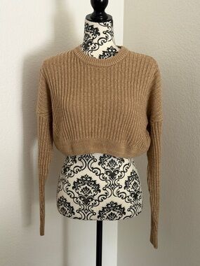 Urban Outfitters Women's Cropped Rib-Knit Sweater in Camel size SP